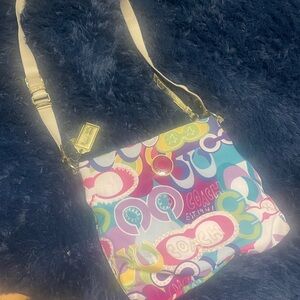 Coach Blue and Pink Crossbody Bag with Vibrant Design